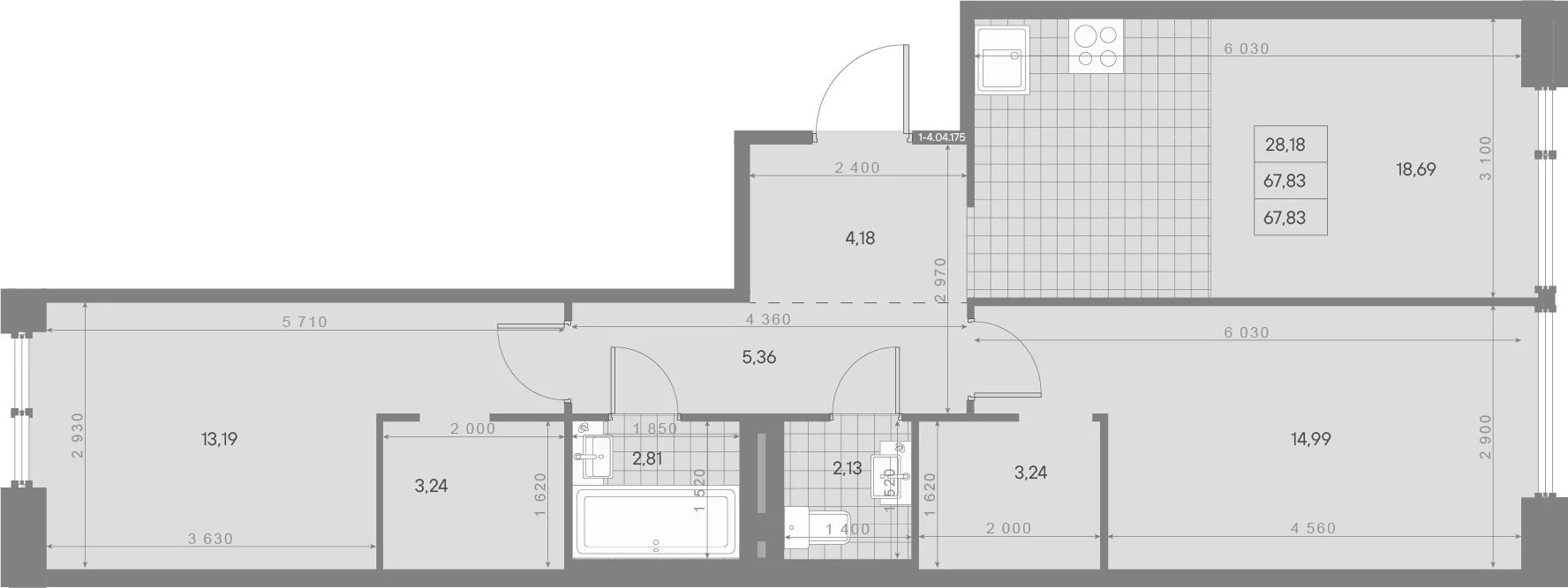 Планировка 2-комнатная 67,8 м² в ЖК «AVANT Классик» — AVANT Классик (Klassik)