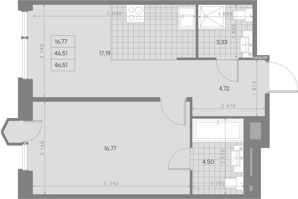 Планировка 1-комнатная 46,5 м² в ЖК «AVANT Классик» — AVANT Классик (Klassik)