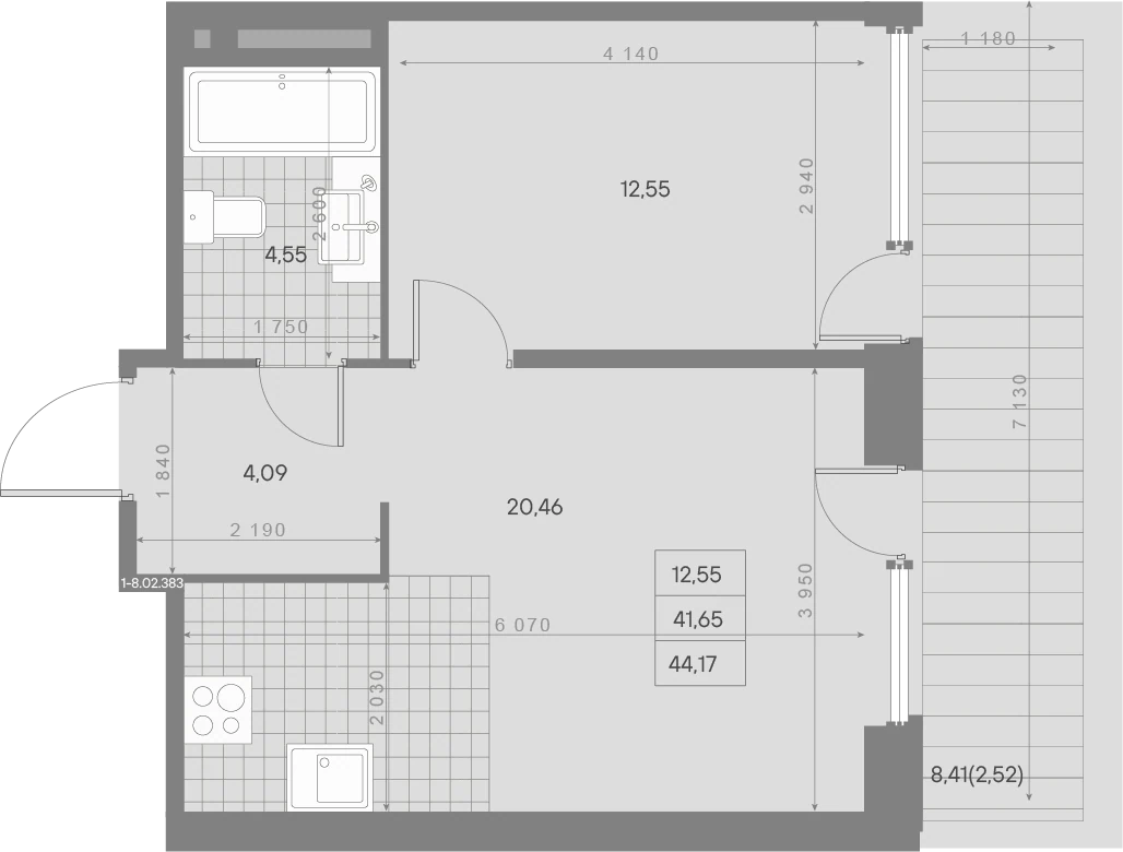 Планировка 1-комнатная 44,2 м² в ЖК «AVANT Классик» — AVANT Классик (Klassik)