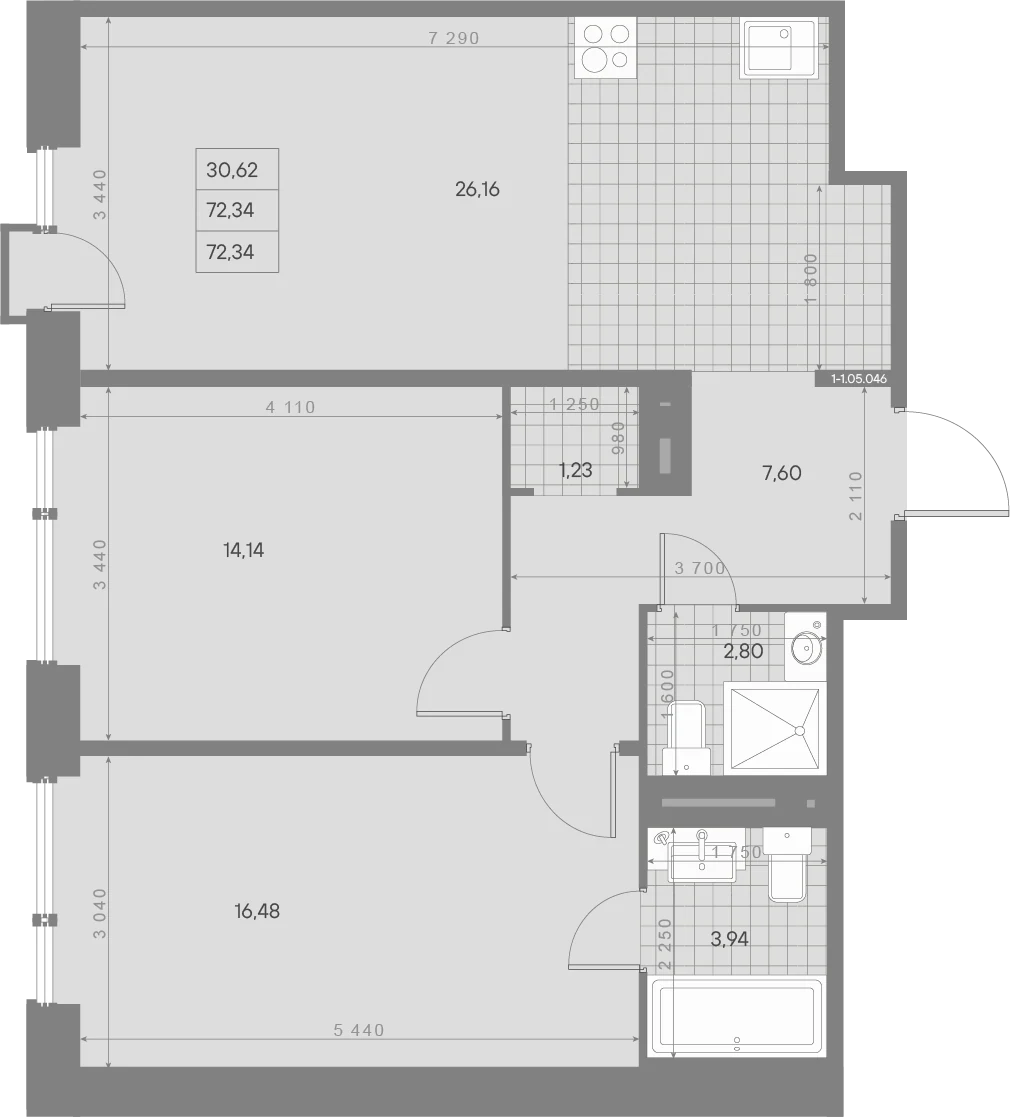 Планировка 2-комнатная 72,3 м² в ЖК «AVANT Классик» — AVANT Классик (Klassik)