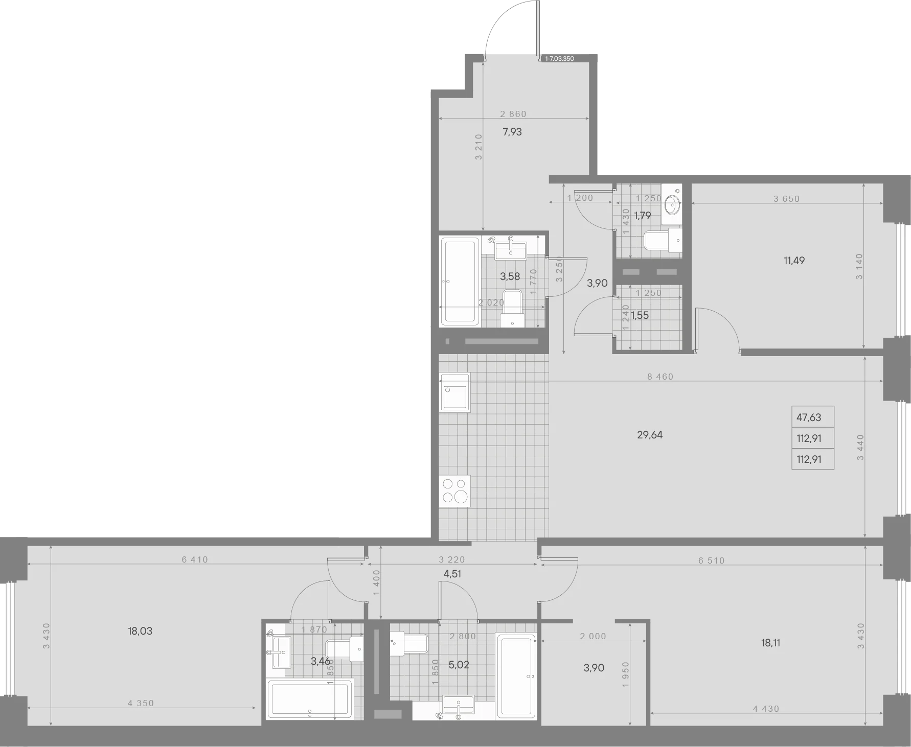Планировка 3-комнатная 112,9 м² в ЖК «AVANT Классик» — AVANT Классик (Klassik)