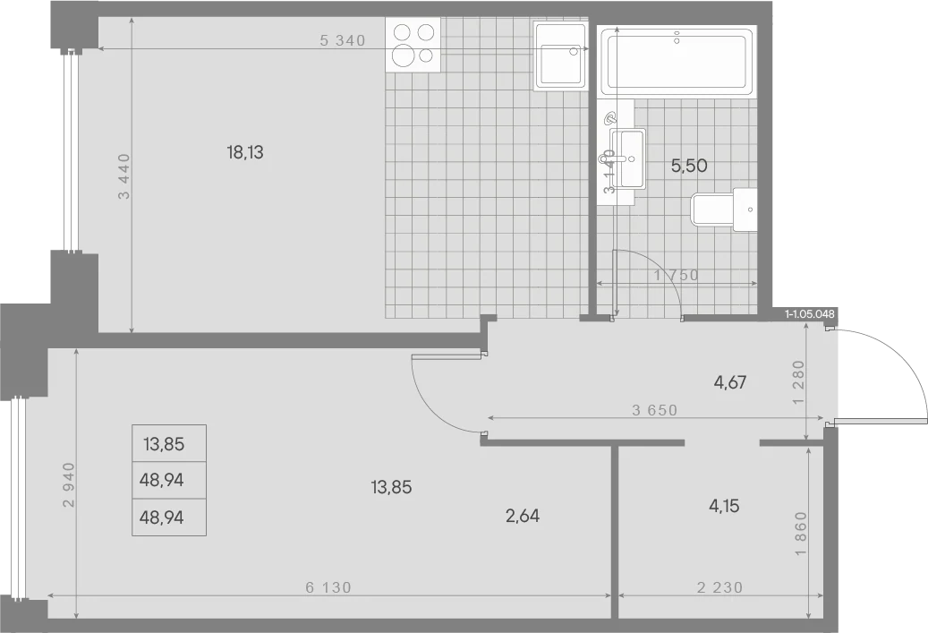 Планировка 1-комнатная 48,9 м² в ЖК «AVANT Классик» — AVANT Классик (Klassik)