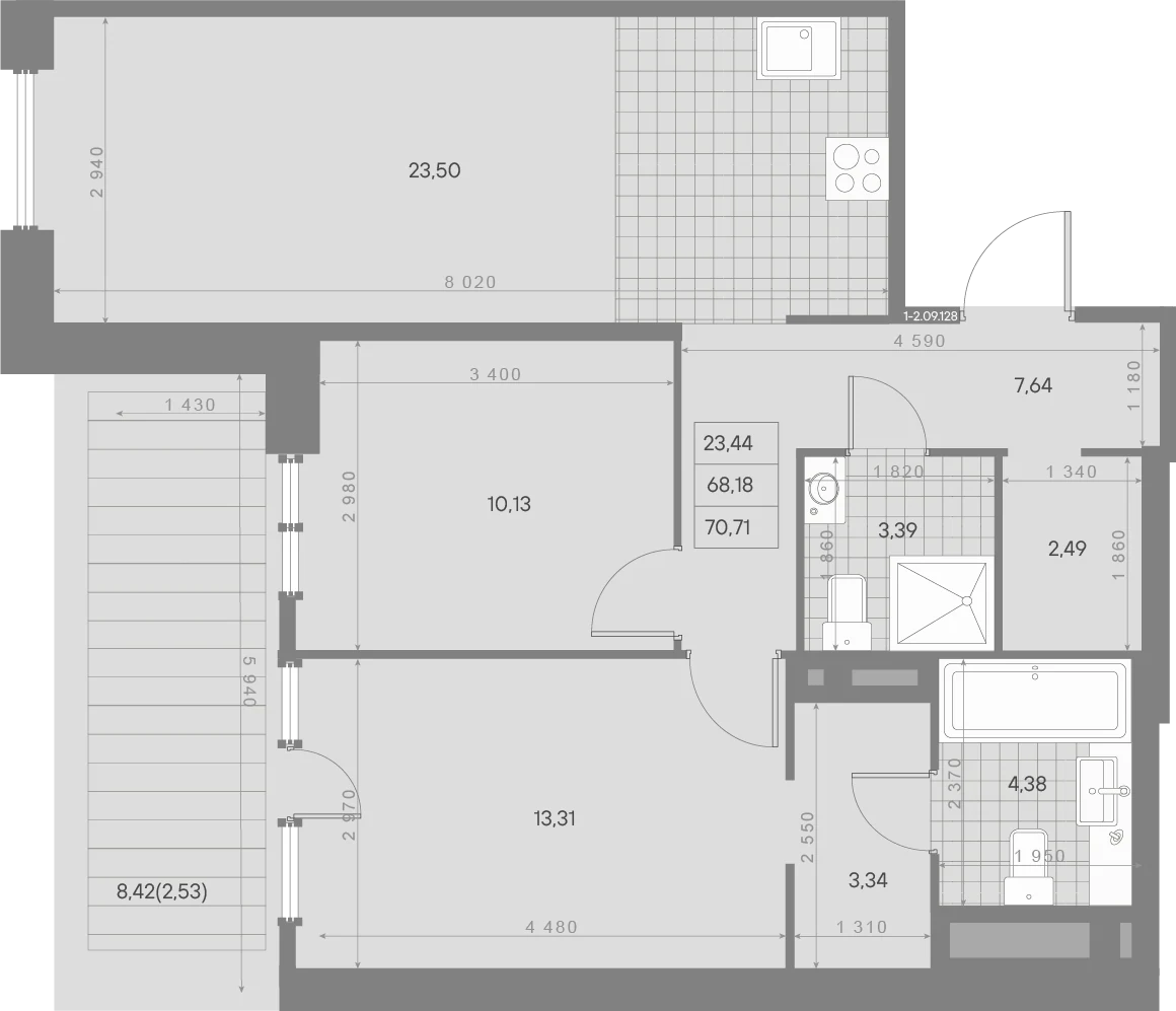 Планировка 2-комнатная 70,7 м² в ЖК «AVANT Классик» — AVANT Классик (Klassik)