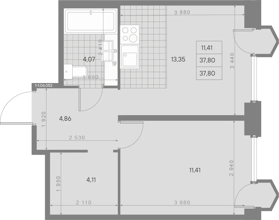 Планировка 1-комнатная 37,8 м² в ЖК «AVANT Классик» — AVANT Классик (Klassik)