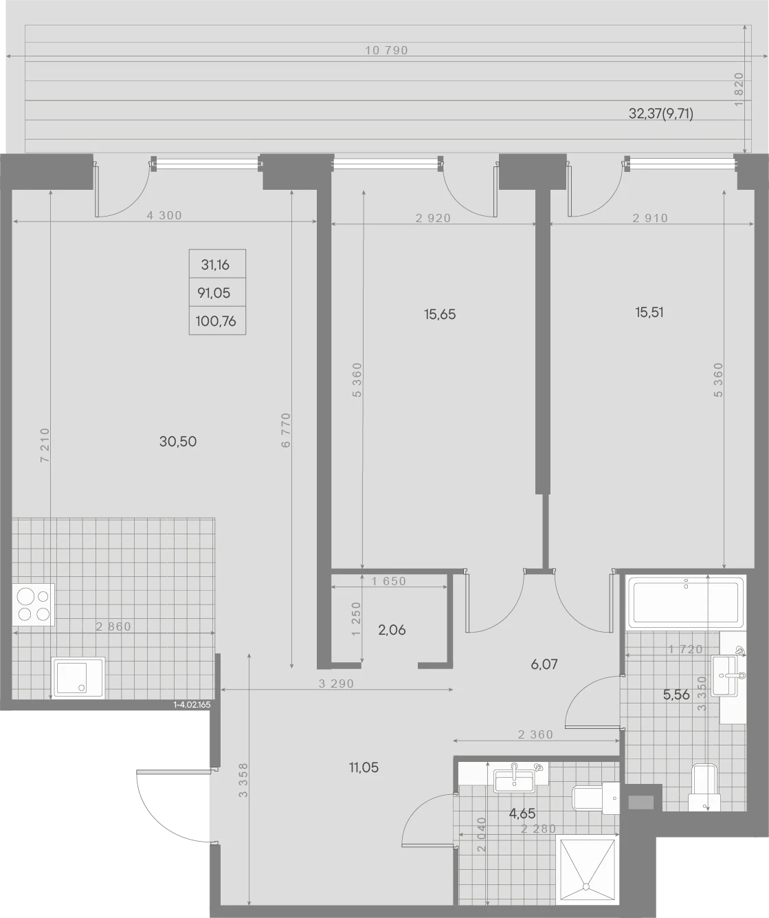 Планировка 2-комнатная 100,8 м² в ЖК «AVANT Классик» — AVANT Классик (Klassik)