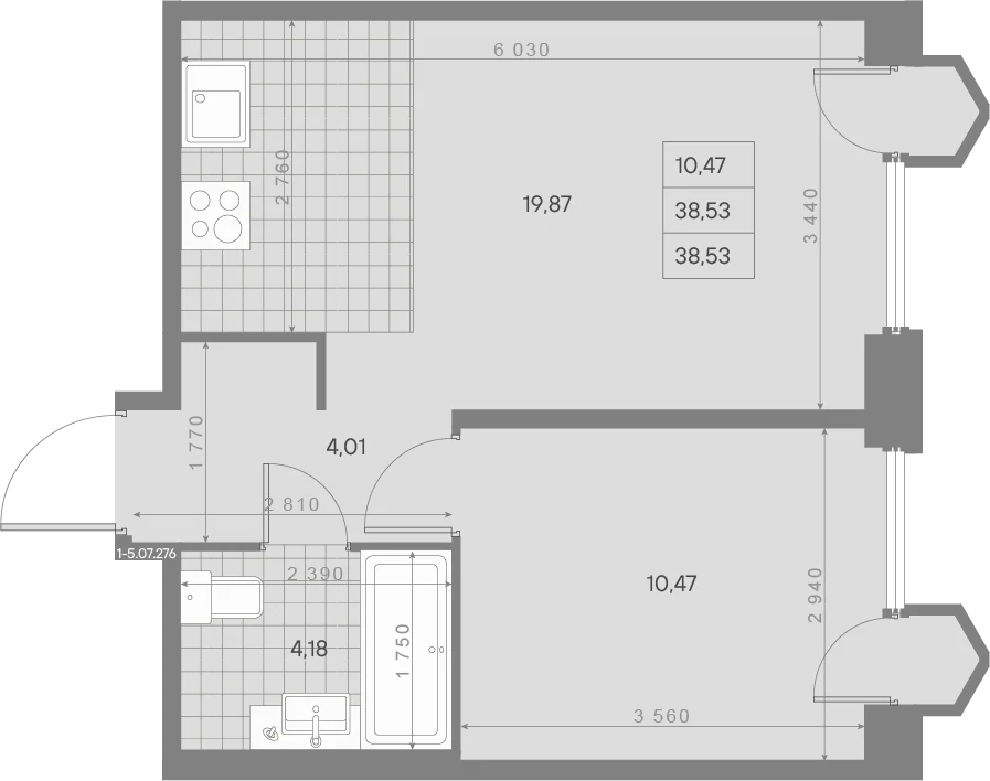Планировка 1-комнатная 38,5 м² в ЖК «AVANT Классик» — AVANT Классик (Klassik)