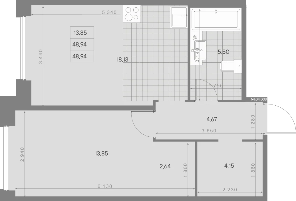 Планировка 1-комнатная 48,9 м² в ЖК «AVANT Классик» — AVANT Классик (Klassik)
