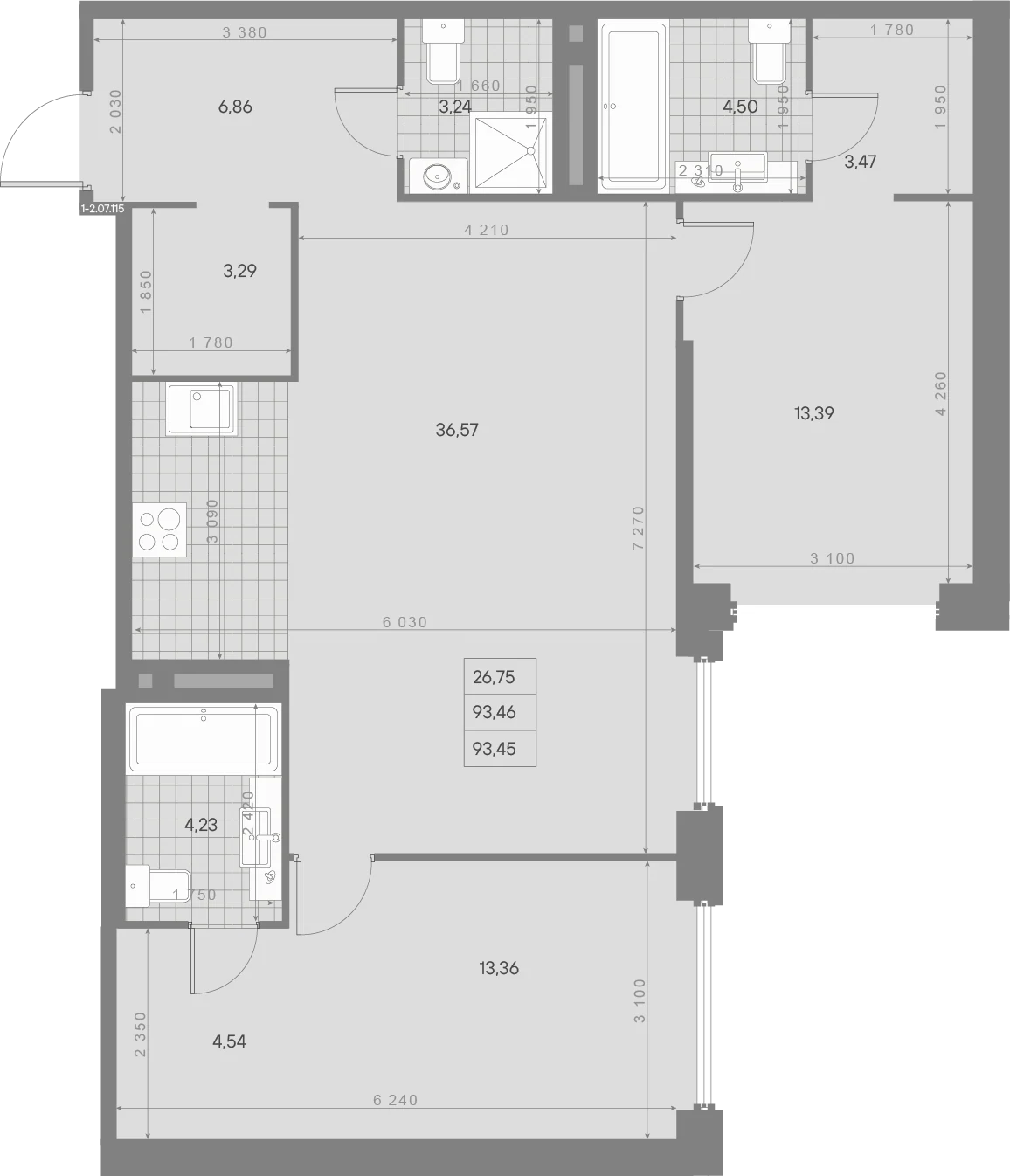 Планировка 2-комнатная 93,5 м² в ЖК «AVANT Классик» — AVANT Классик (Klassik)