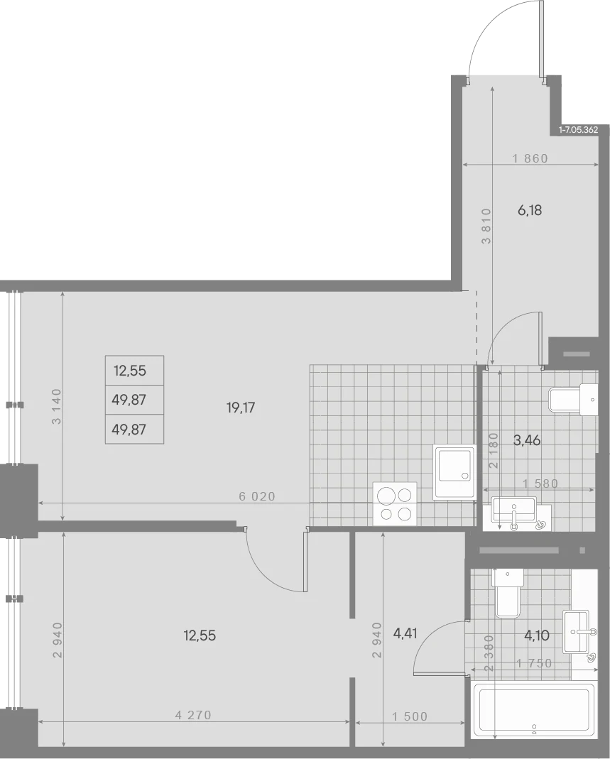 Планировка 1-комнатная 49,9 м² в ЖК «AVANT Классик» — AVANT Классик (Klassik)