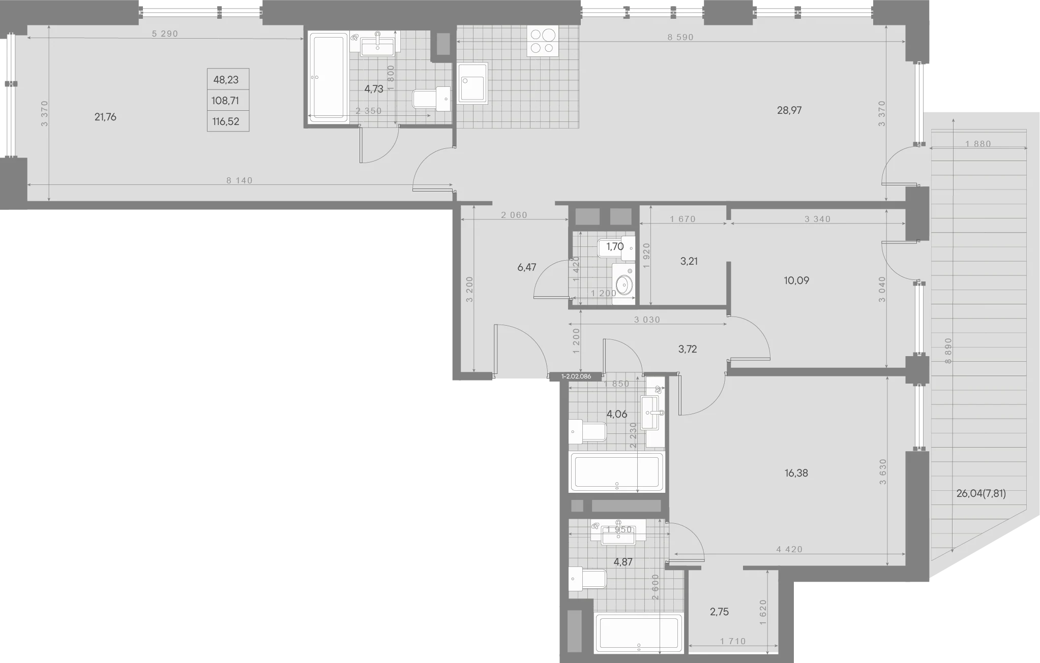Планировка 3-комнатная 116,5 м² в ЖК «AVANT Классик» — AVANT Классик (Klassik)
