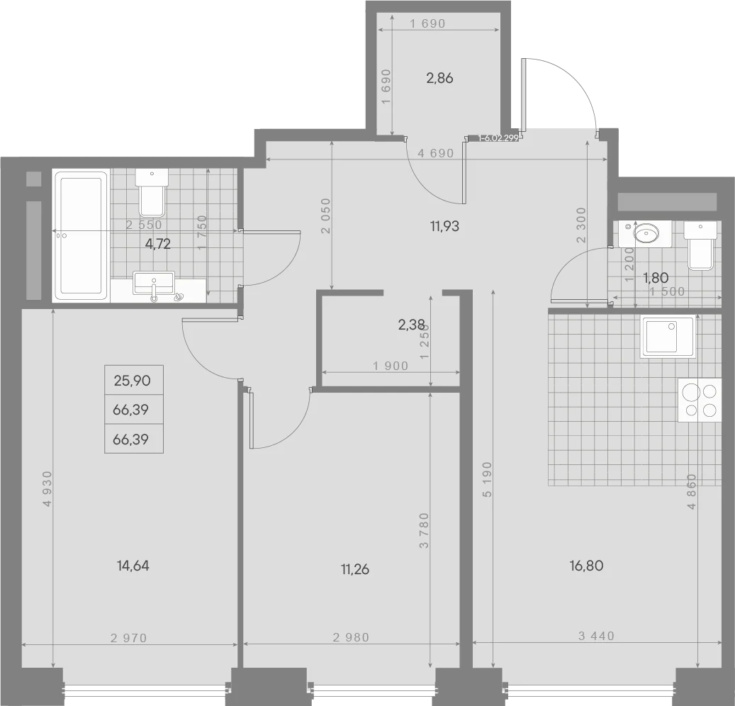 Планировка 2-комнатная 66,4 м² в ЖК «AVANT Классик» — AVANT Классик (Klassik)