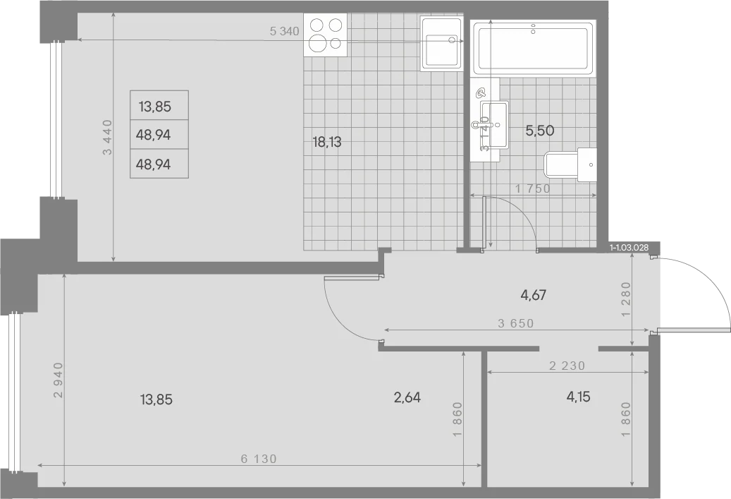 Планировка 1-комнатная 48,9 м² в ЖК «AVANT Классик» — AVANT Классик (Klassik)