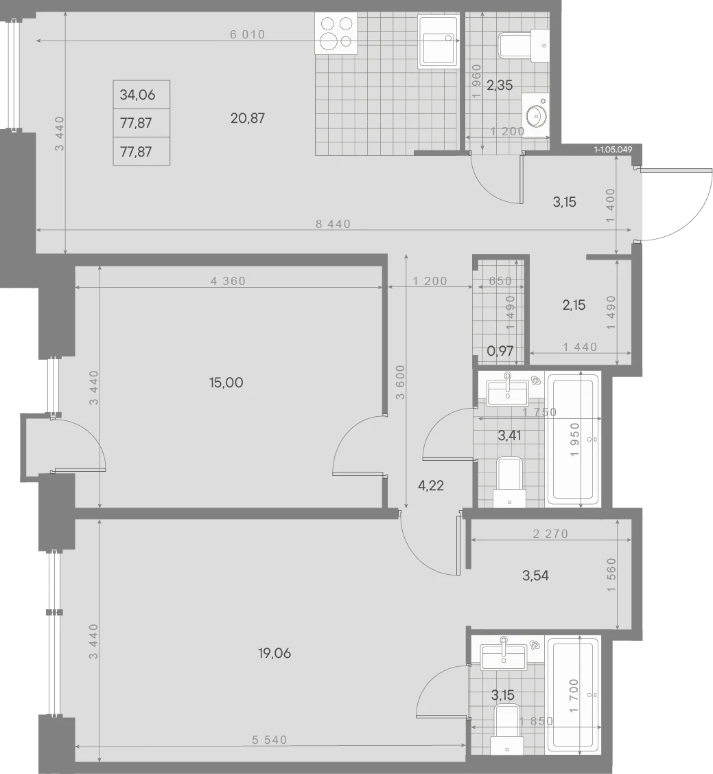 Планировка 2-комнатная 77,9 м² в ЖК «AVANT Классик» — AVANT Классик (Klassik)