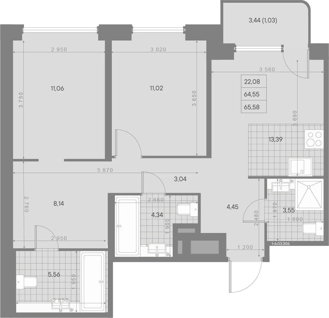 Планировка 2-комнатная 65,6 м² в ЖК «AVANT Классик» — AVANT Классик (Klassik)