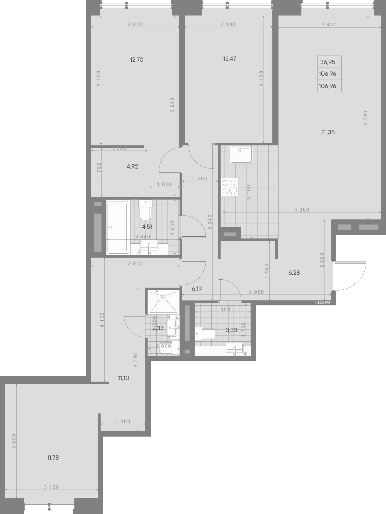 Планировка 3-комнатная 107 м² в ЖК «AVANT Классик» — AVANT Классик (Klassik)
