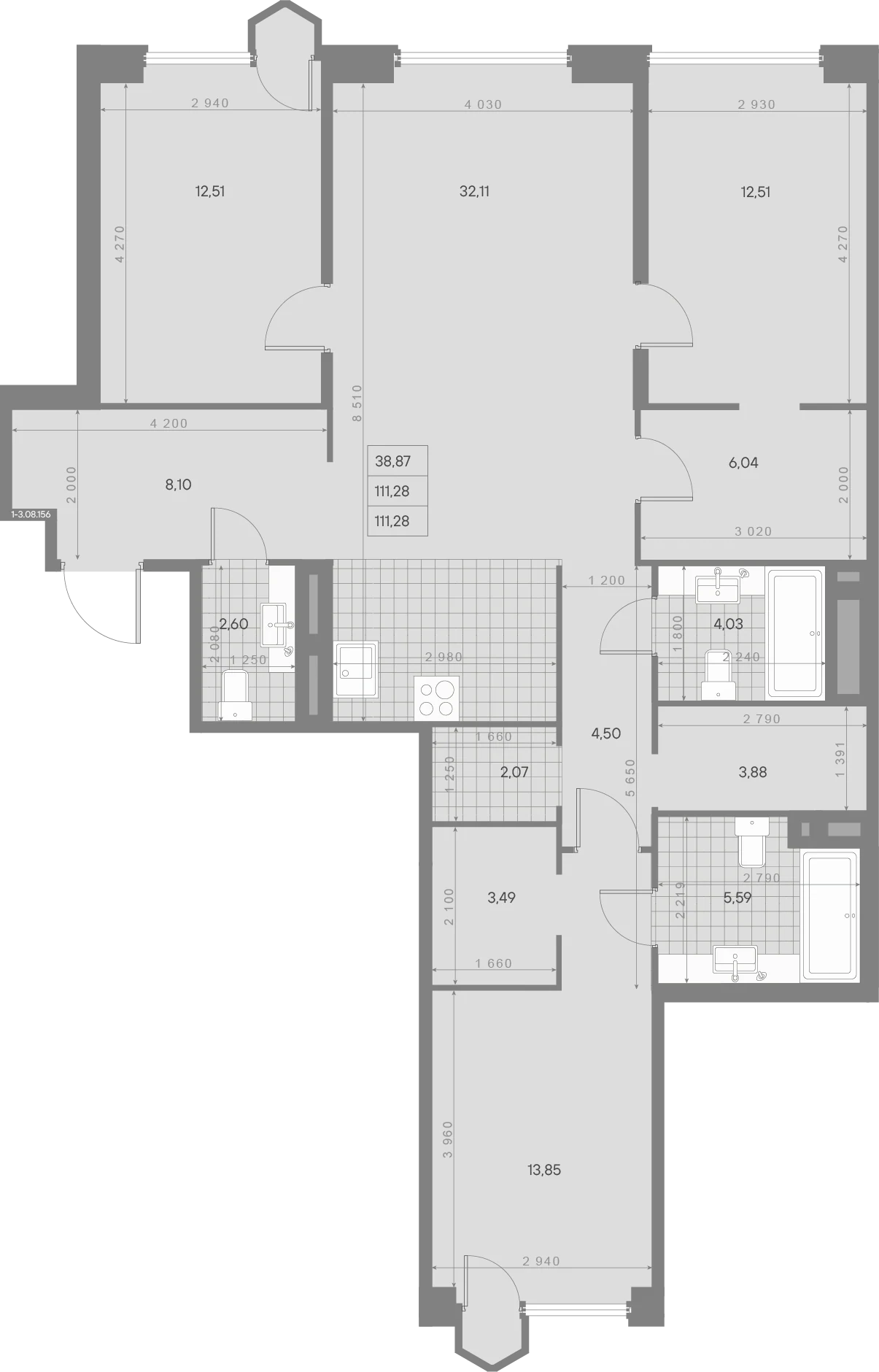 Планировка 3-комнатная 111,3 м² в ЖК «AVANT Классик» — AVANT Классик (Klassik)