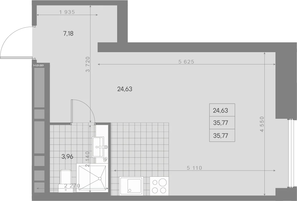 Планировка студия 35,8 м² в ЖК «AVANT Классик» — AVANT Классик (Klassik)