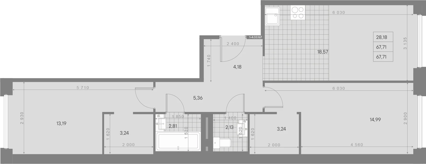Планировка 2-комнатная 67,7 м² в ЖК «AVANT Классик» — AVANT Классик (Klassik)