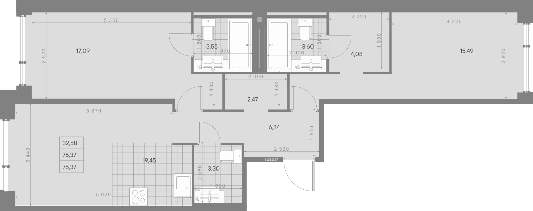 Планировка 2-комнатная 75,4 м² в ЖК «AVANT Классик» — AVANT Классик (Klassik)