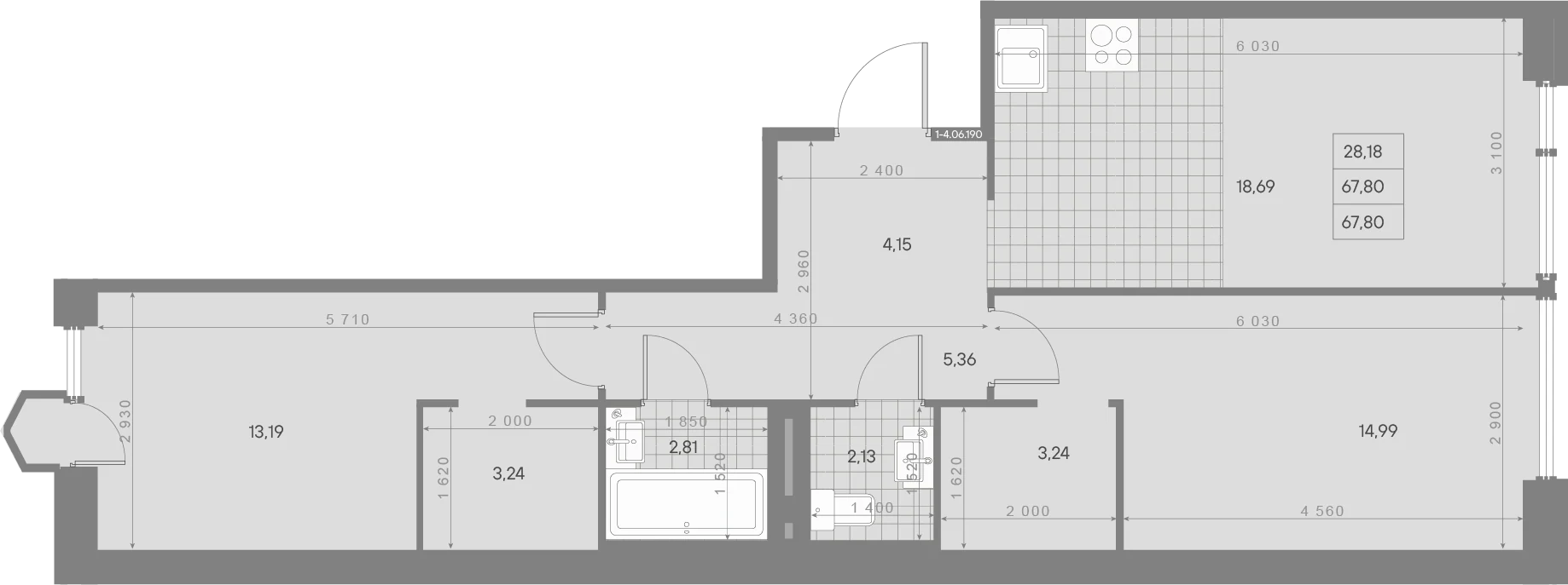 Планировка 2-комнатная 67,8 м² в ЖК «AVANT Классик» — AVANT Классик (Klassik)