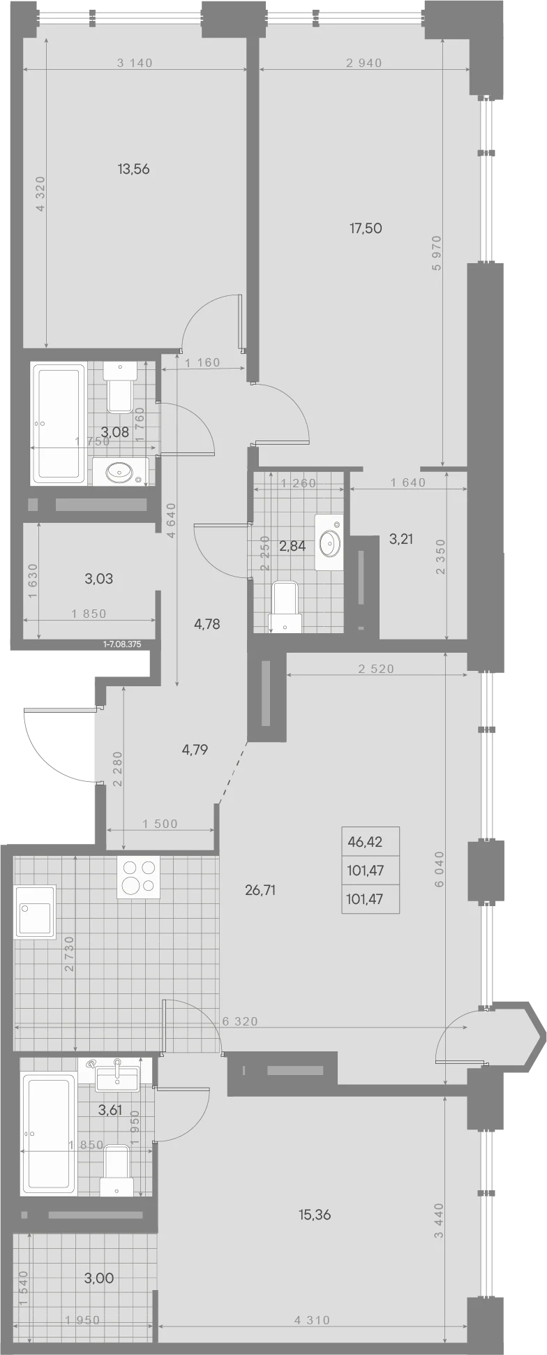 Планировка 3-комнатная 101,5 м² в ЖК «AVANT Классик» — AVANT Классик (Klassik)