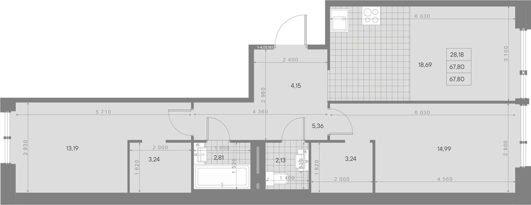 Планировка 2-комнатная 67,8 м² в ЖК «AVANT Классик» — AVANT Классик (Klassik)
