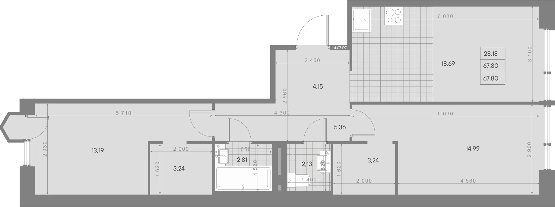 Планировка 2-комнатная 67,8 м² в ЖК «AVANT Классик» — AVANT Классик (Klassik)