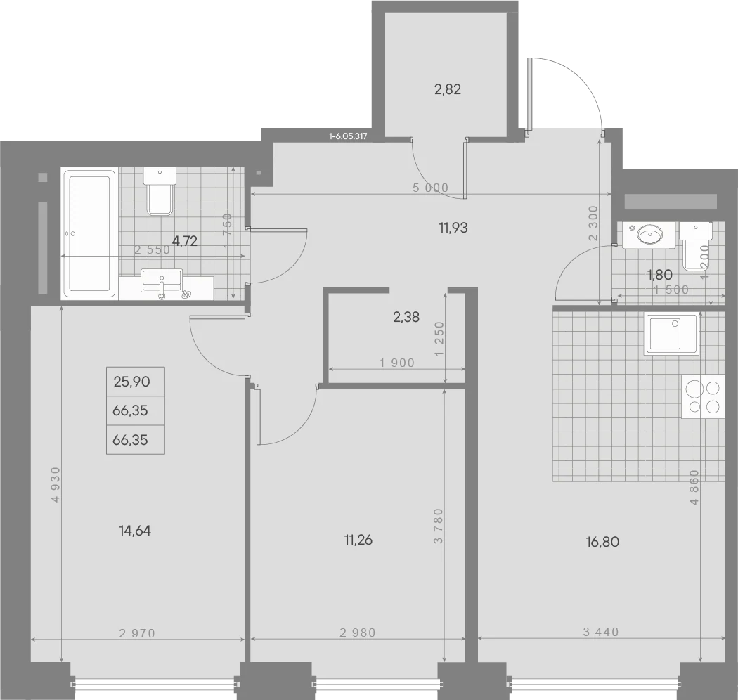 Планировка 2-комнатная 66,3 м² в ЖК «AVANT Классик» — AVANT Классик (Klassik)