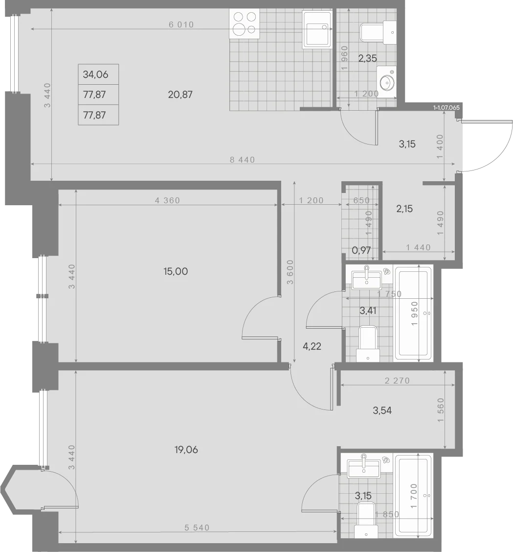 Планировка 2-комнатная 77,9 м² в ЖК «AVANT Классик» — AVANT Классик (Klassik)
