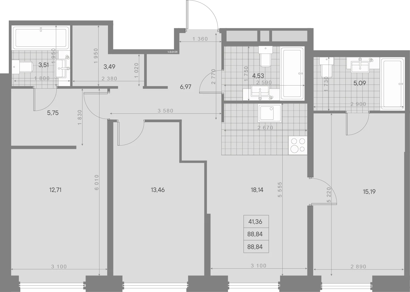 Планировка 3-комнатная 88,8 м² в ЖК «AVANT Классик» — AVANT Классик (Klassik)
