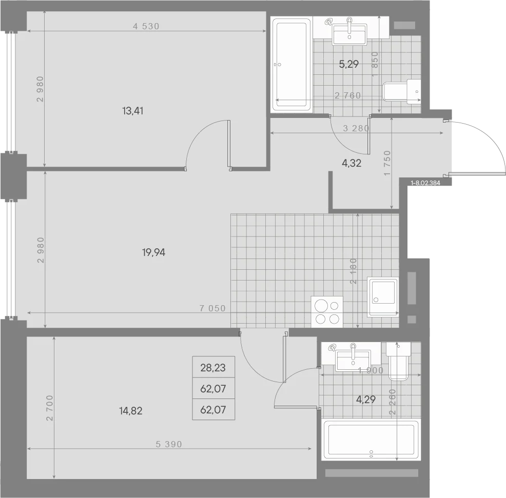 Планировка 2-комнатная 62,1 м² в ЖК «AVANT Классик» — AVANT Классик (Klassik)