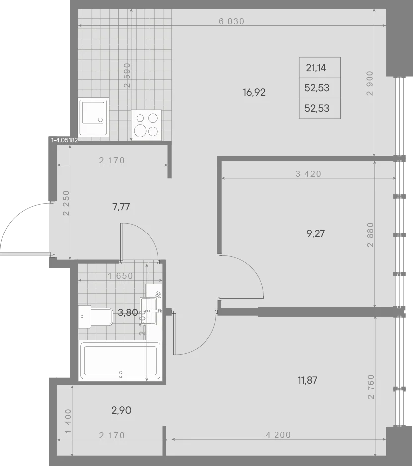 Планировка 2-комнатная 52,5 м² в ЖК «AVANT Классик» — AVANT Классик (Klassik)