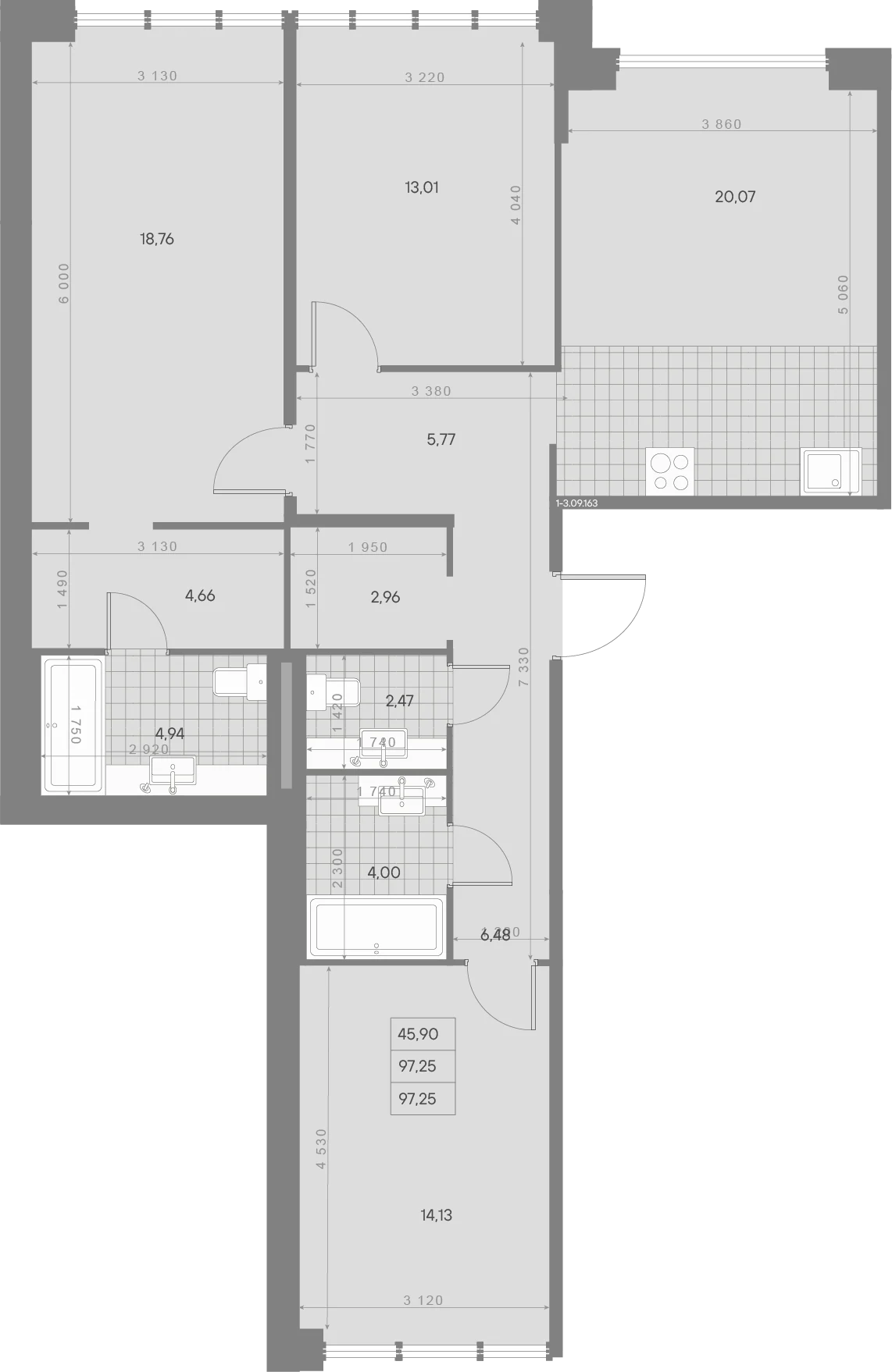 Планировка 3-комнатная 97,2 м² в ЖК «AVANT Классик» — AVANT Классик (Klassik)