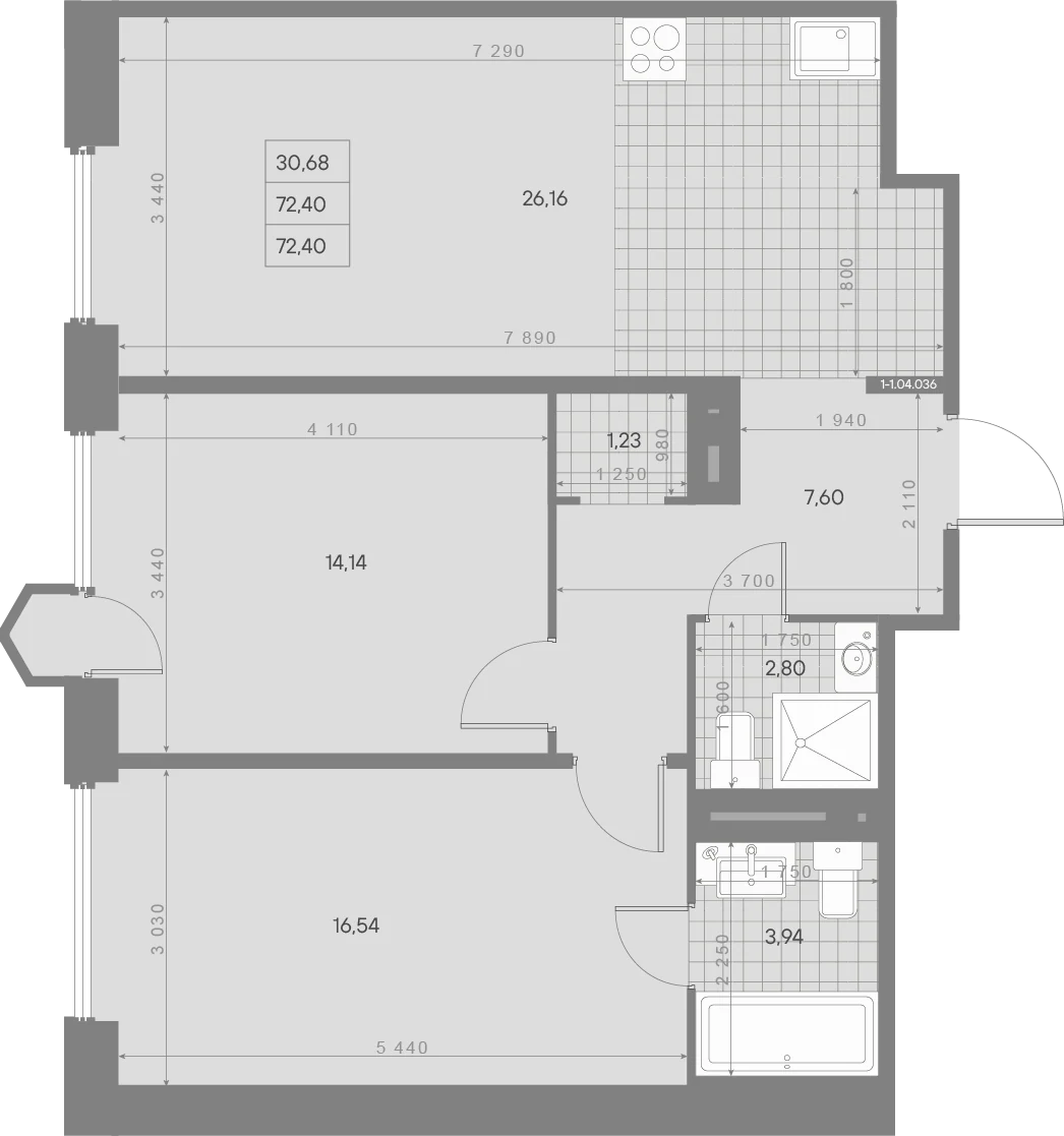 Планировка 2-комнатная 72,4 м² в ЖК «AVANT Классик» — AVANT Классик (Klassik)