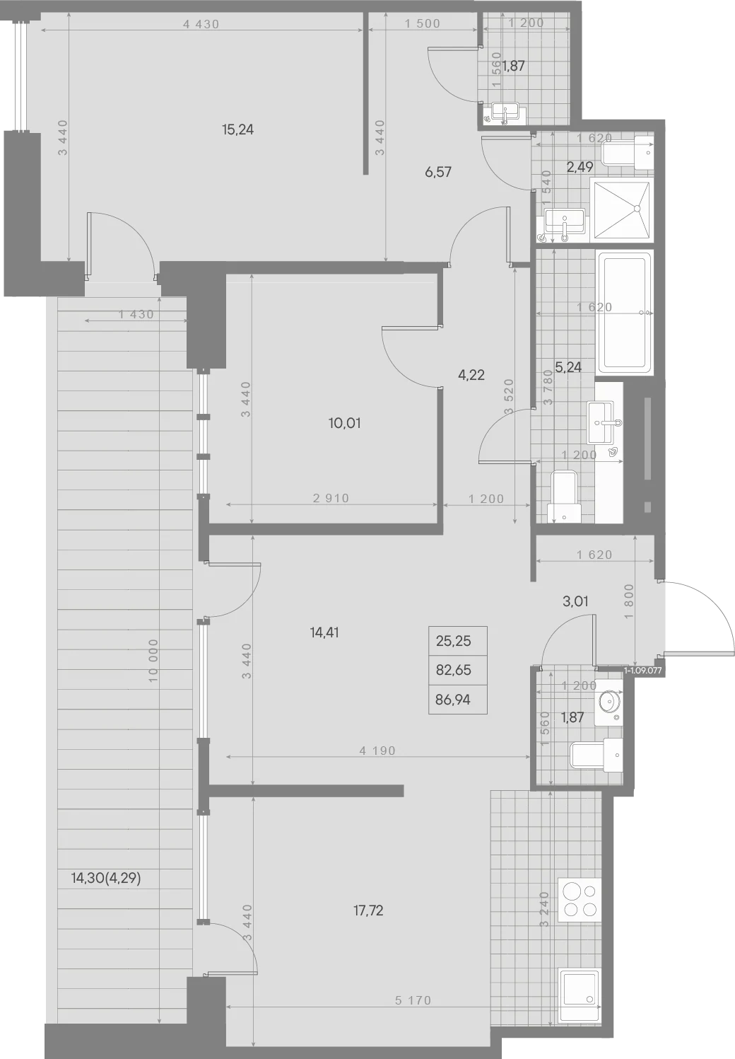 Планировка 2-комнатная 86,9 м² в ЖК «AVANT Классик» — AVANT Классик (Klassik)