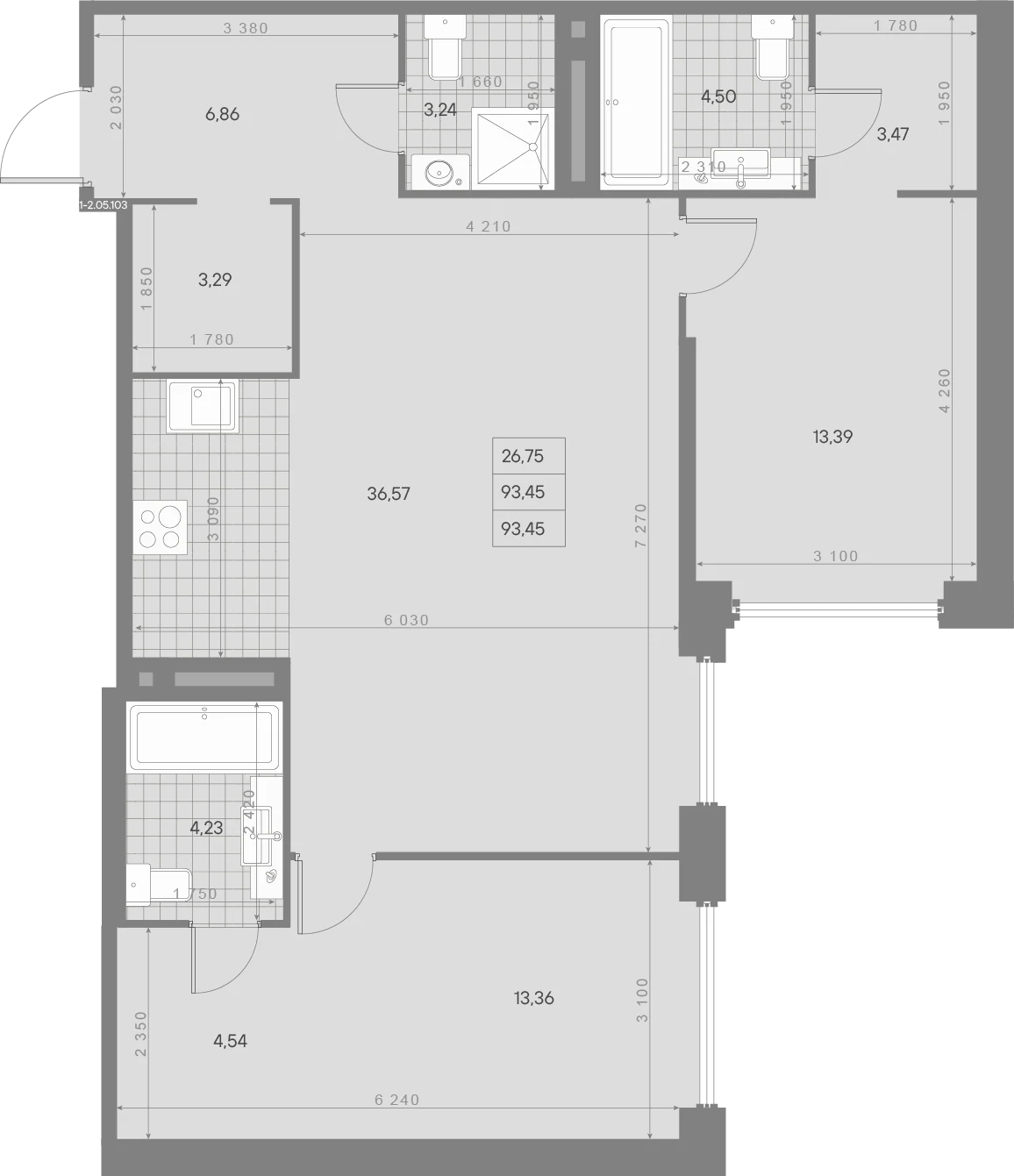 Планировка 2-комнатная 93,5 м² в ЖК «AVANT Классик» — AVANT Классик (Klassik)