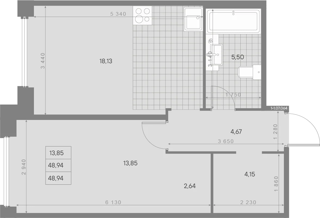 Планировка 1-комнатная 48,9 м² в ЖК «AVANT Классик» — AVANT Классик (Klassik)