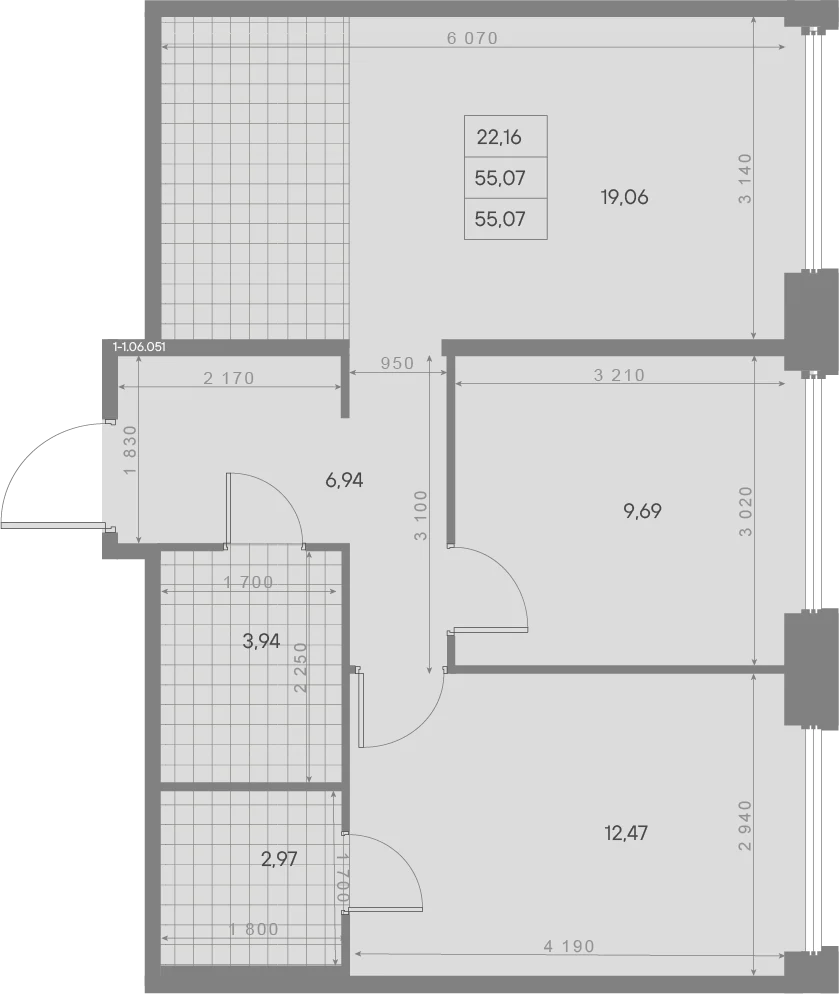 Планировка 2-комнатная 55,1 м² в ЖК «AVANT Классик» — AVANT Классик (Klassik)
