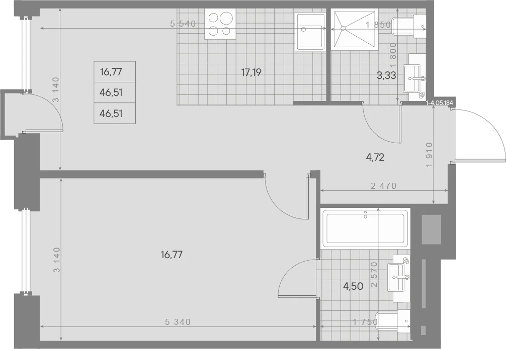 Планировка 1-комнатная 46,5 м² в ЖК «AVANT Классик» — AVANT Классик (Klassik)
