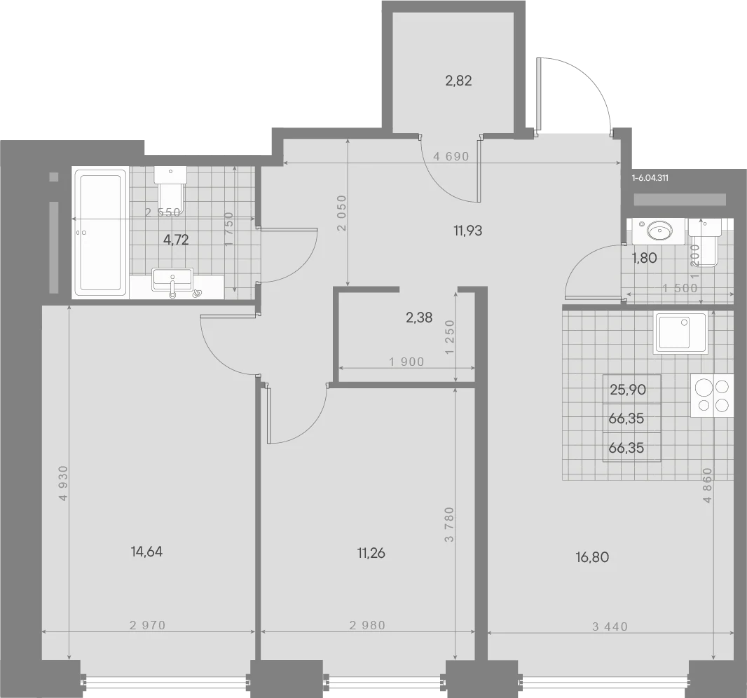 Планировка 2-комнатная 66,3 м² в ЖК «AVANT Классик» — AVANT Классик (Klassik)