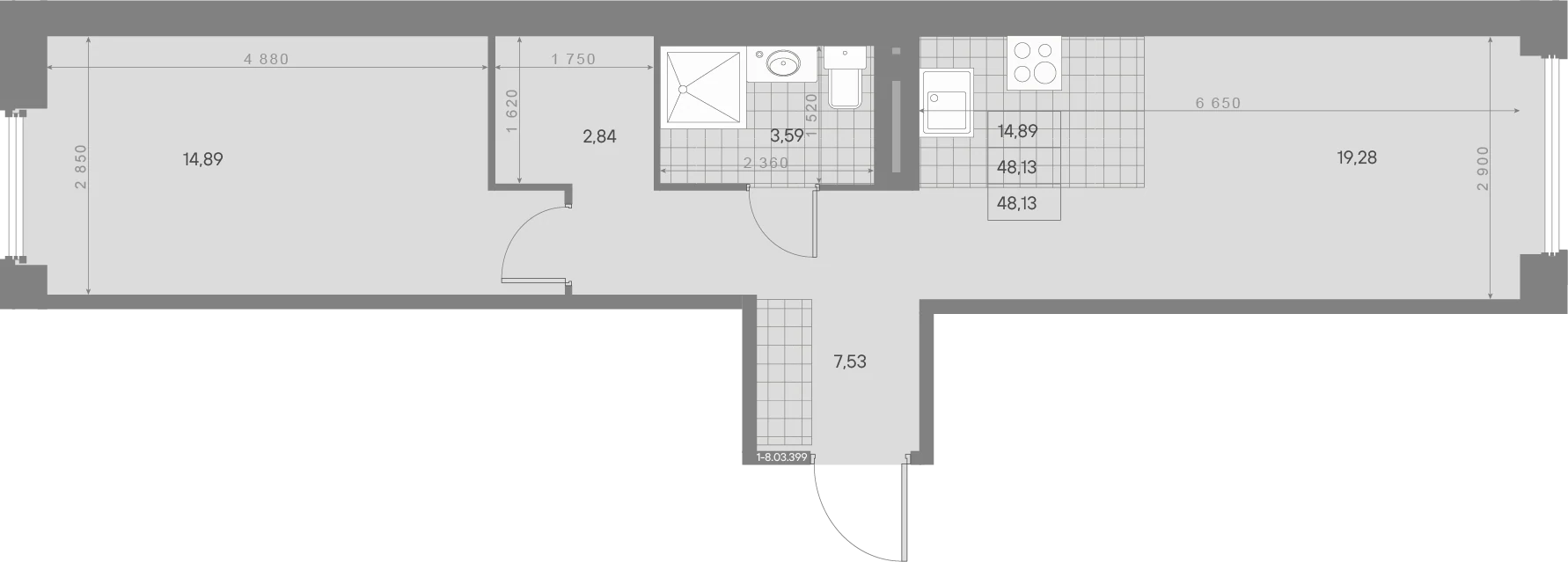 Планировка 1-комнатная 48,1 м² в ЖК «AVANT Классик» — AVANT Классик (Klassik)