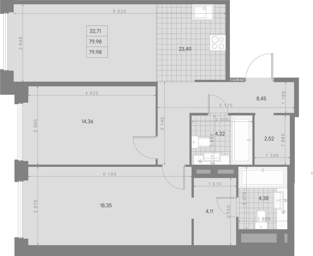 Планировка 2-комнатная 80 м² в ЖК «AVANT Классик» — AVANT Классик (Klassik)