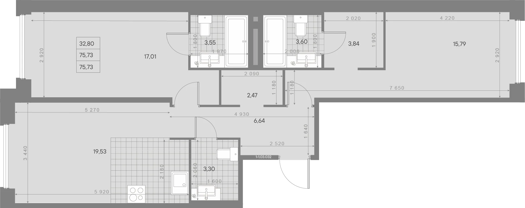 Планировка 2-комнатная 75,7 м² в ЖК «AVANT Классик» — AVANT Классик (Klassik)