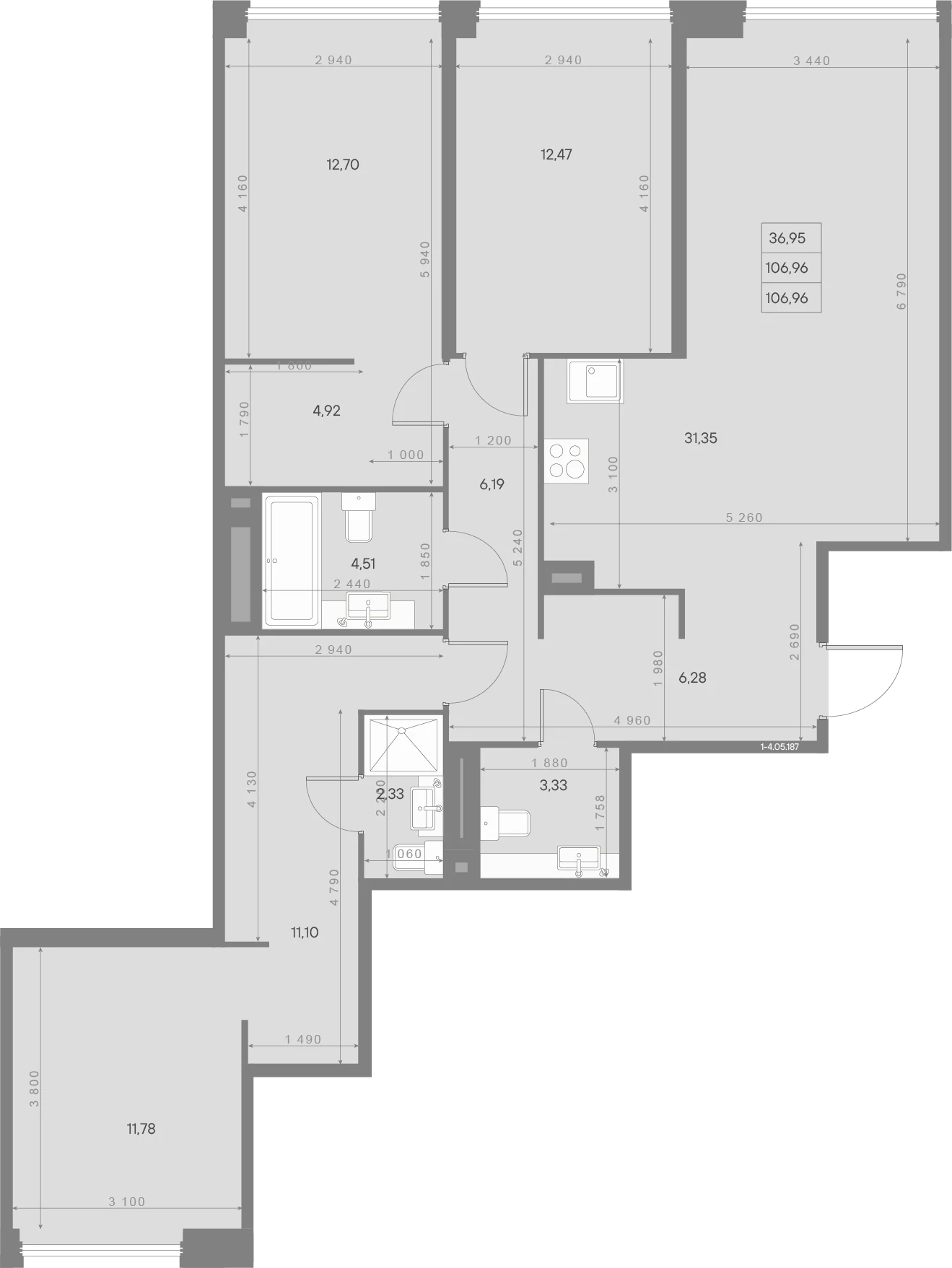 Планировка 3-комнатная 107 м² в ЖК «AVANT Классик» — AVANT Классик (Klassik)